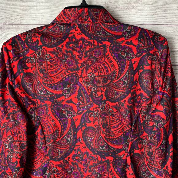 Vintage Blair Red Paisley Button Up Blouse Long Sleeve V-Neck Size 12P - Picture 8 of 15